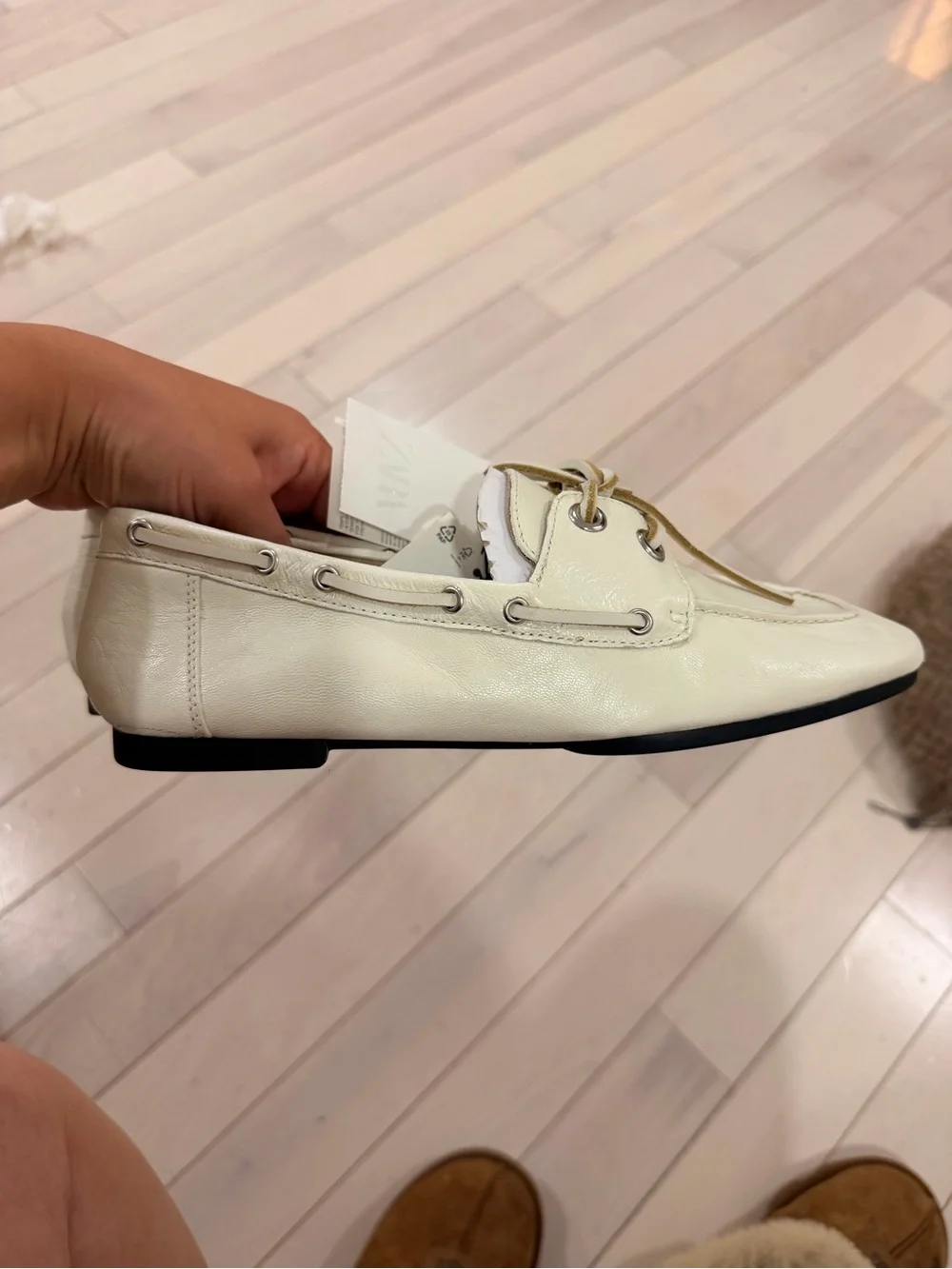 Zara Cream Lace-Tie Boat Loafer